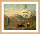 Amaldus Nielsen Print, Strandparti, Hardanger (1870) in a light oak frame