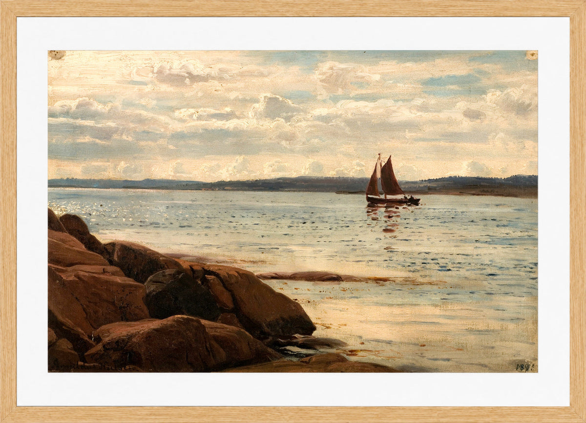 Amaldus Nielsen Print, Strandparti, Hvaler (1896) in a light oak frame