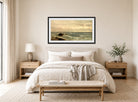 Amaldus Nielsen Print, Strandparti, Jæren (1889) displayed above a bed