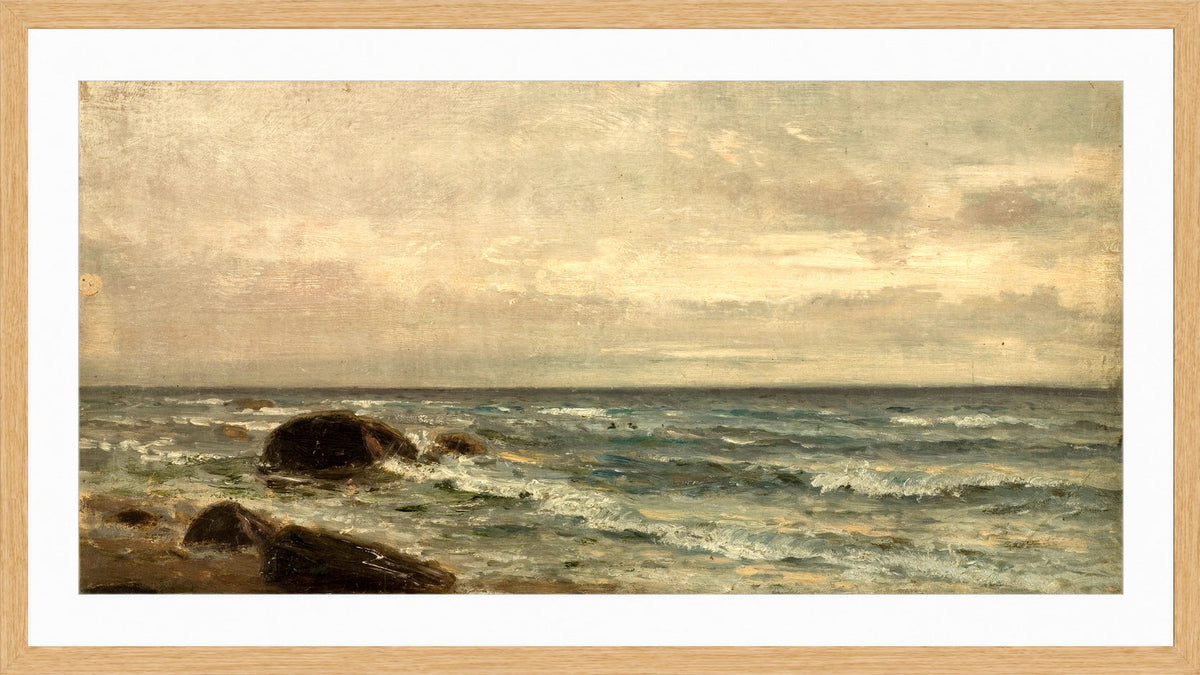 Amaldus Nielsen Print, Strandparti, Jæren (1889) in a light oak frame