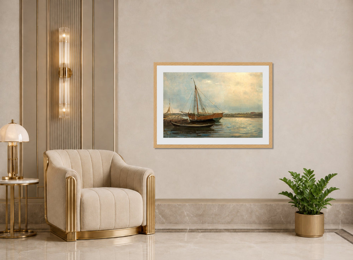 Amaldus Nielsen Print, Studie (1858) displayed in an Art Deco interior