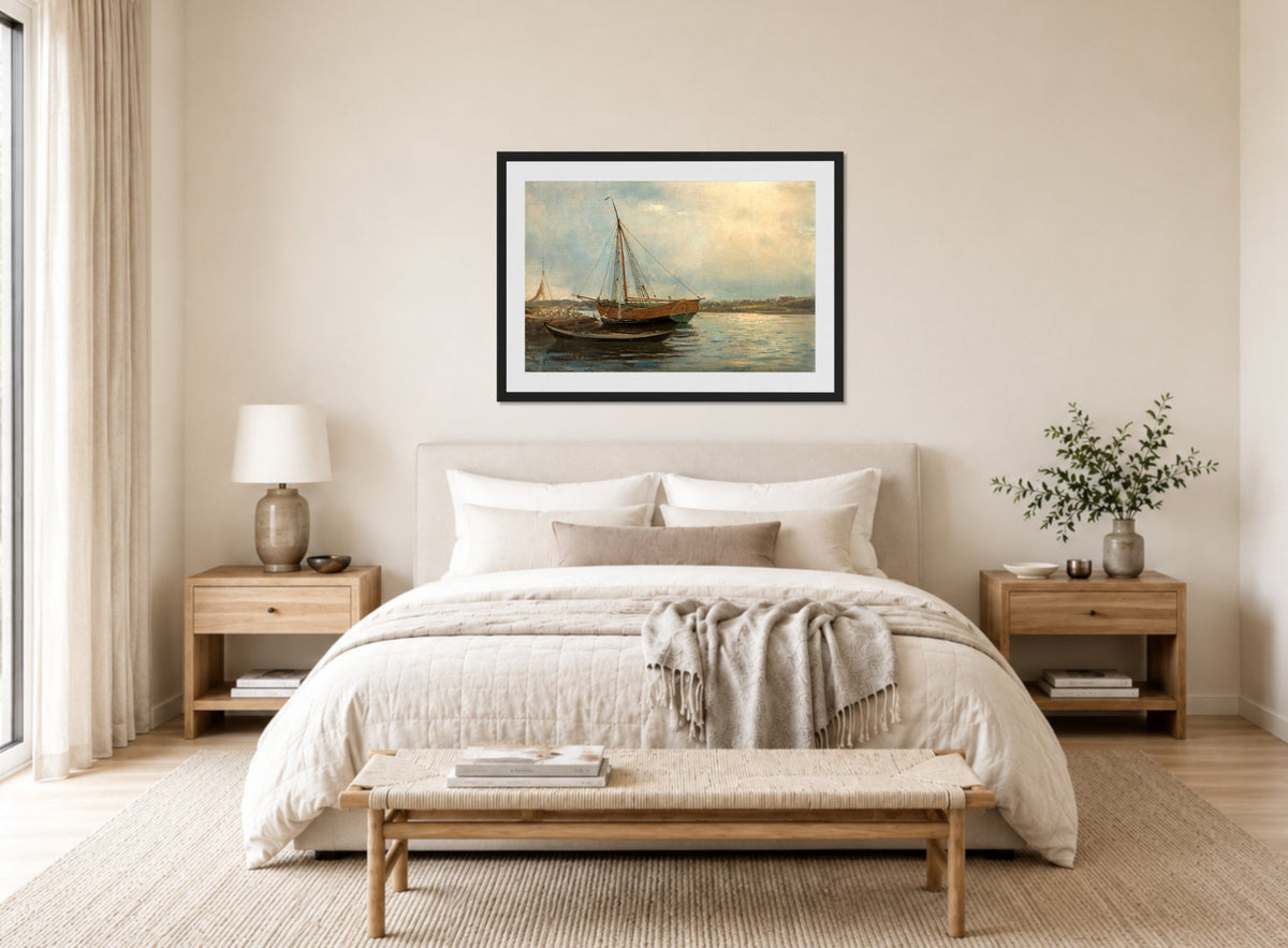 Amaldus Nielsen Print, Studie (1858) displayed above a bed