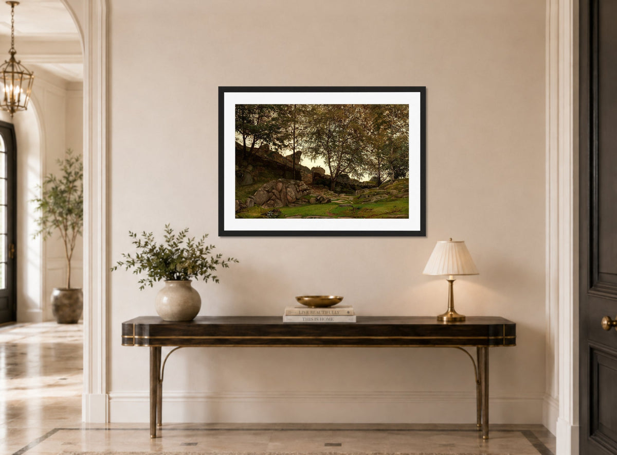 Amaldus Nielsen Print, Studie (1873) displayed above a console table