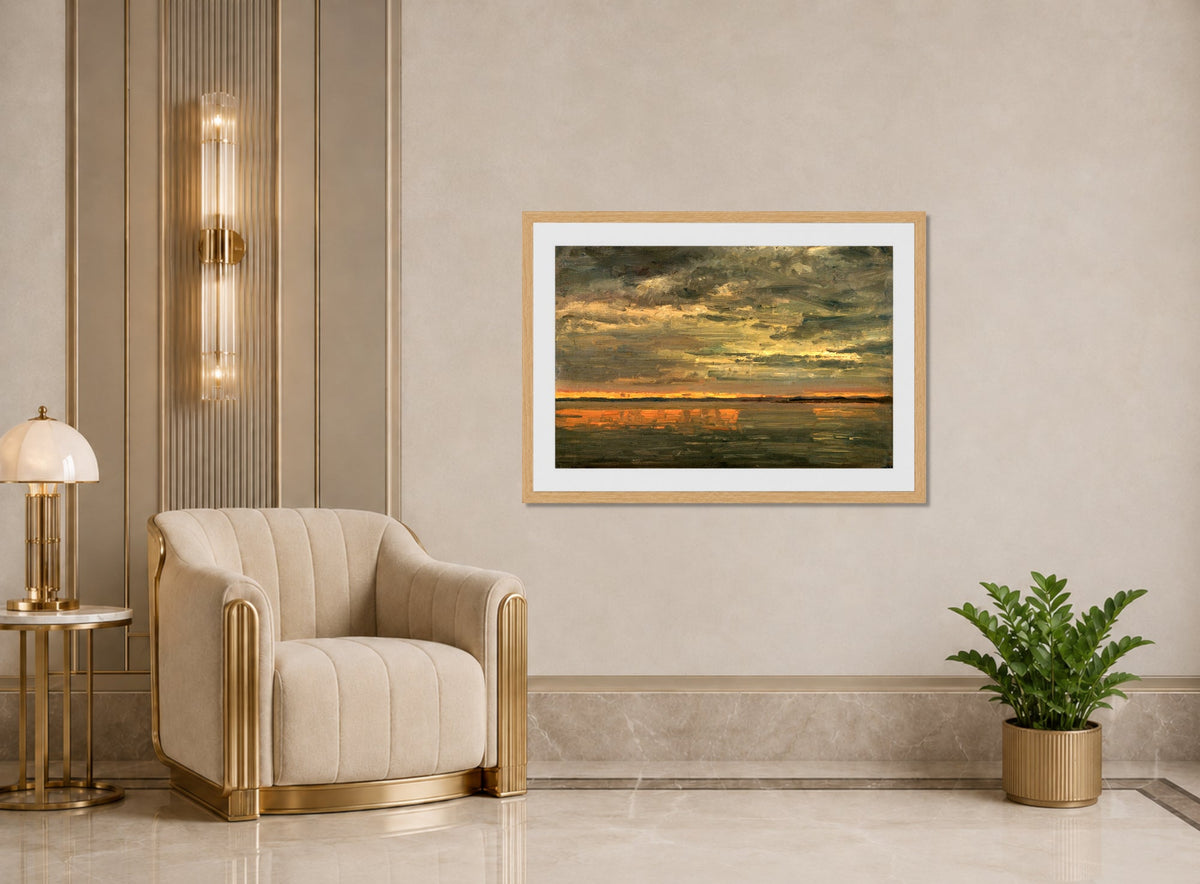 Amaldus Nielsen Print, Svartstille (1898) displayed in an Art Deco interior