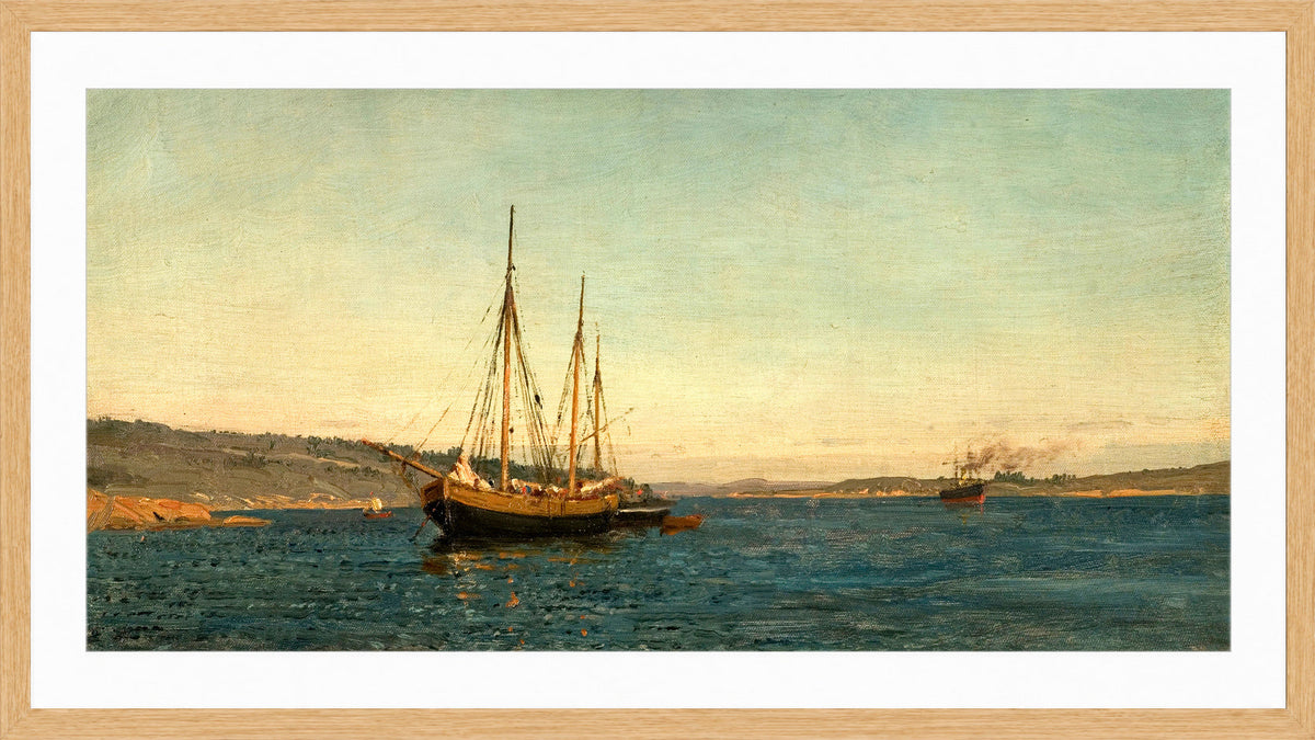 Amaldus Nielsen Print, Svenske fiskere, Hvaler (1898) in a light oak frame
