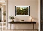 Amaldus Nielsen Print, ‘Ulvegildeskogen’, Mandal (1863) displayed above a console table