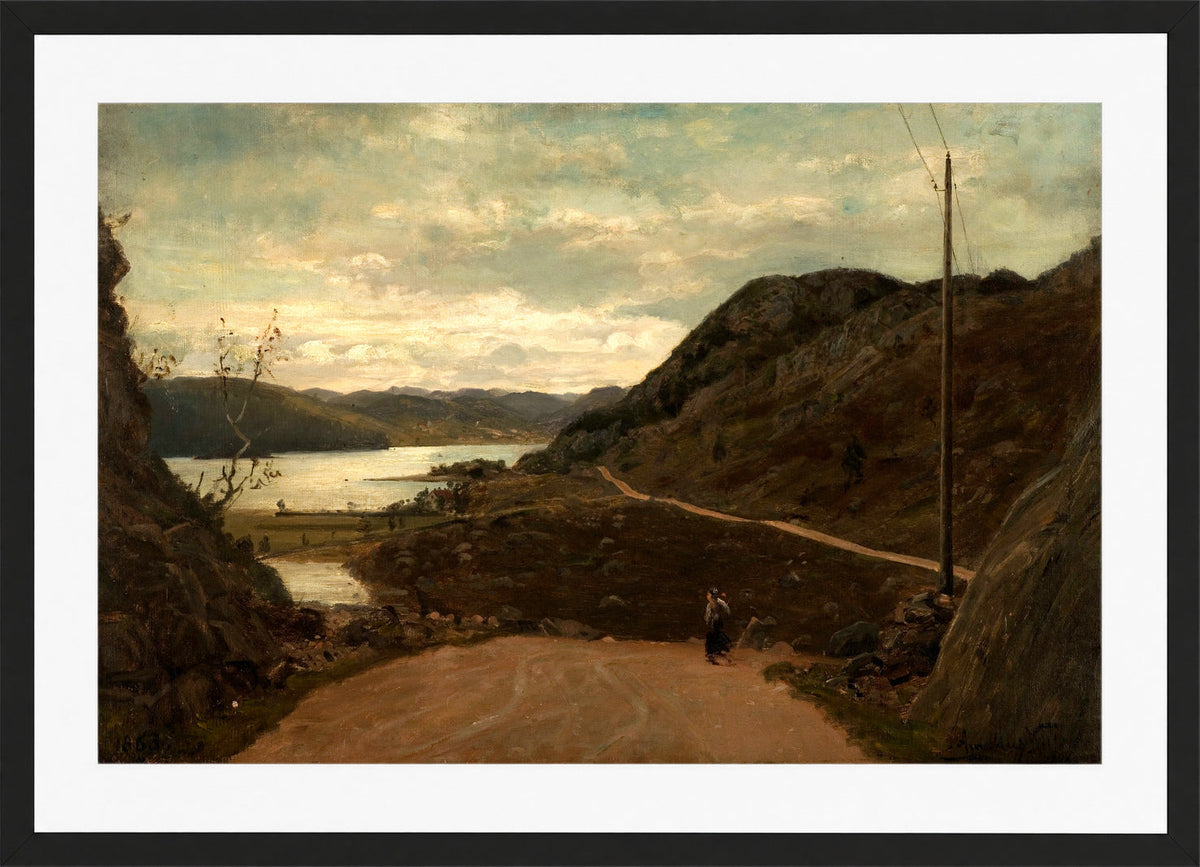 Amaldus Nielsen Print, Ulvegjelsbakken, Mandal (1863) in a black frame