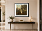 Amaldus Nielsen Print, Ulvegjelskogen, Mandal (1863) displayed above a console table