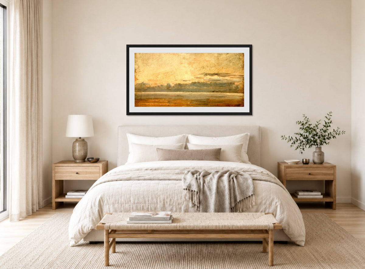 Amaldus Nielsen Print, Utenfor Hvaler (1886) displayed above a bed