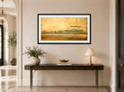 Amaldus Nielsen Print, Utenfor Hvaler (1886) displayed above a console table