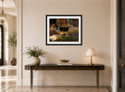Amaldus Nielsen Print, Vaskegryte (1860) displayed above a console table