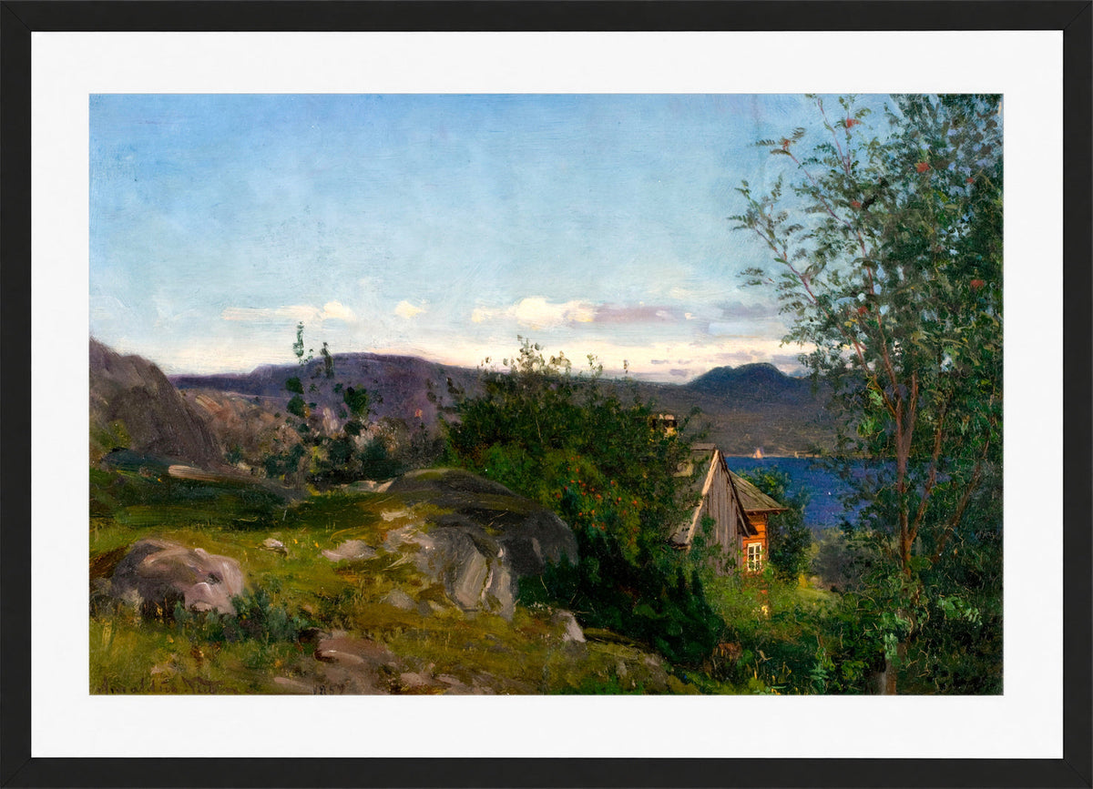 Amaldus Nielsen Print, Ved Gjermundshavn, Hardanger (1859) in a black frame