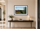 Amaldus Nielsen Print, Ved Gjermundshavn, Hardanger (1859) displayed above a console table