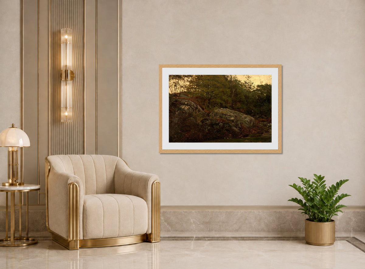 Amaldus Nielsen Print, Ved Mandal (1868) displayed in an Art Deco interior