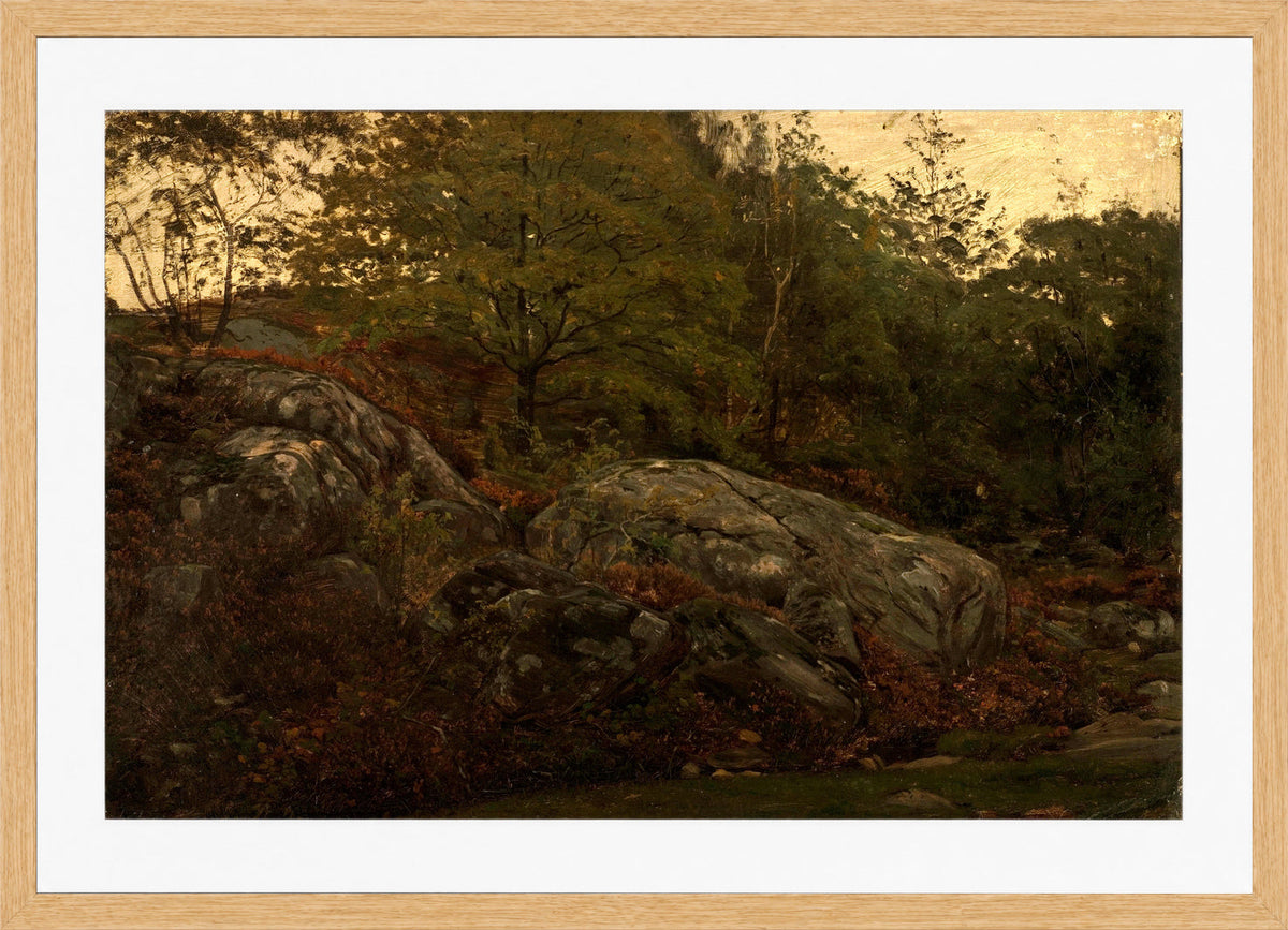 Amaldus Nielsen Print, Ved Mandal (1868) in a light oak frame