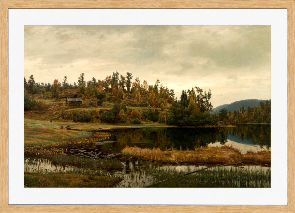 Amaldus Nielsen Print, Ved Oklungen, Porsgrund (1900) in a light oak frame