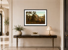 Amaldus Nielsen Print, Ved sundet, Bjelland (1862) displayed above a console table