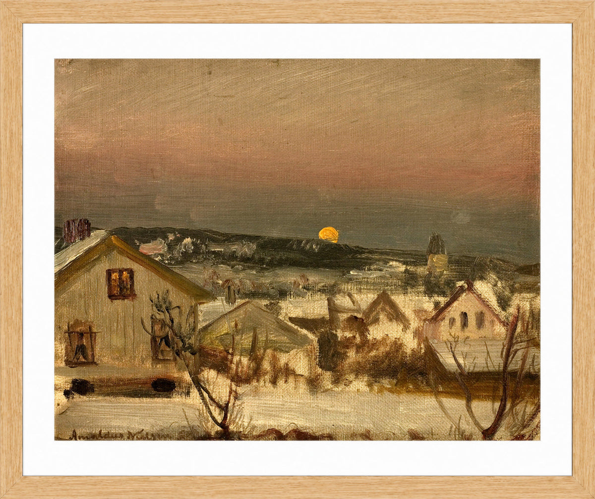 Amaldus Nielsen Print, Vinteraften fra ateliervinduet (1875) in a light oak frame