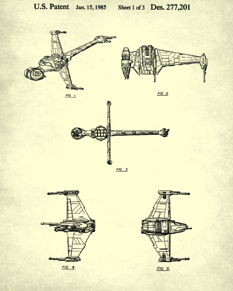 B-Wing Blueprint Poster Patent Print Star Wars Spaceship