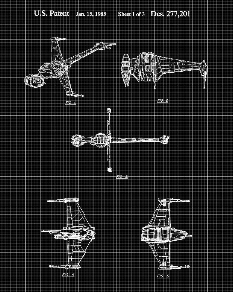 B-Wing Blueprint Poster Patent Print Star Wars Spaceship