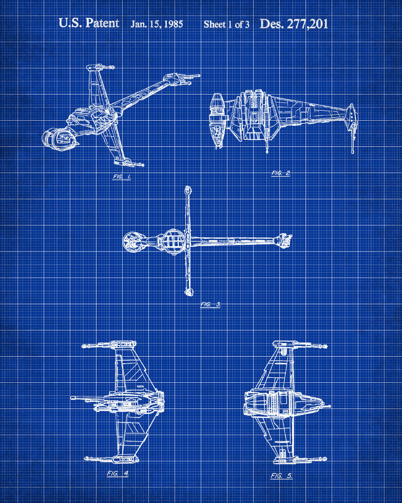 B-Wing Blueprint Poster Patent Print Star Wars Spaceship