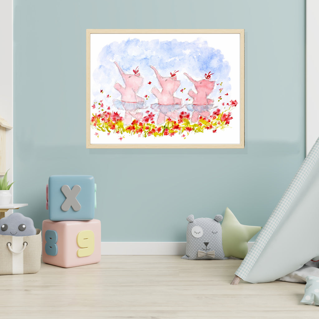 Ballerina Elephants Cute Children's Nursery Wall Art Print