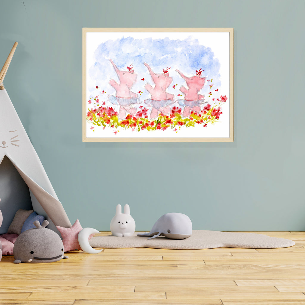 Ballerina Elephants Cute Children's Nursery Wall Art Print