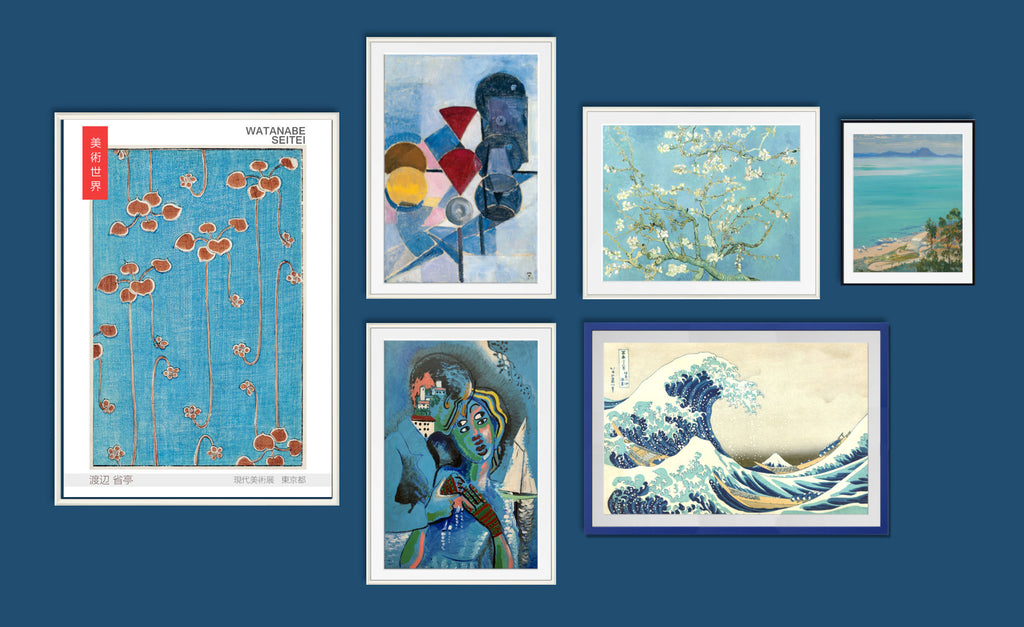 Living Room Classic Art Gallery Wall Set of 6 Cool Blue Framed Prints