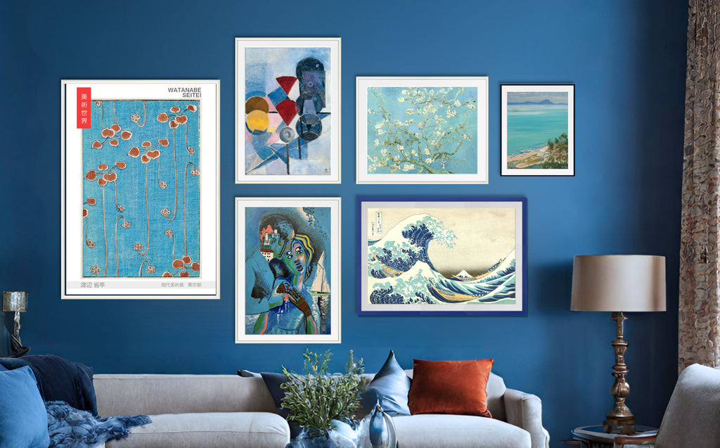 Living Room Classic Art Gallery Wall Set of 6 Cool Blue Framed Prints