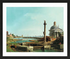 Canaletto Print, A Lock, a Column, and a Church beside a Lagoon — black frame