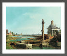 Canaletto Print, A Lock, a Column, and a Church beside a Lagoon — dark grey frame