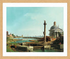 Canaletto Print, A Lock, a Column, and a Church beside a Lagoon — oak frame