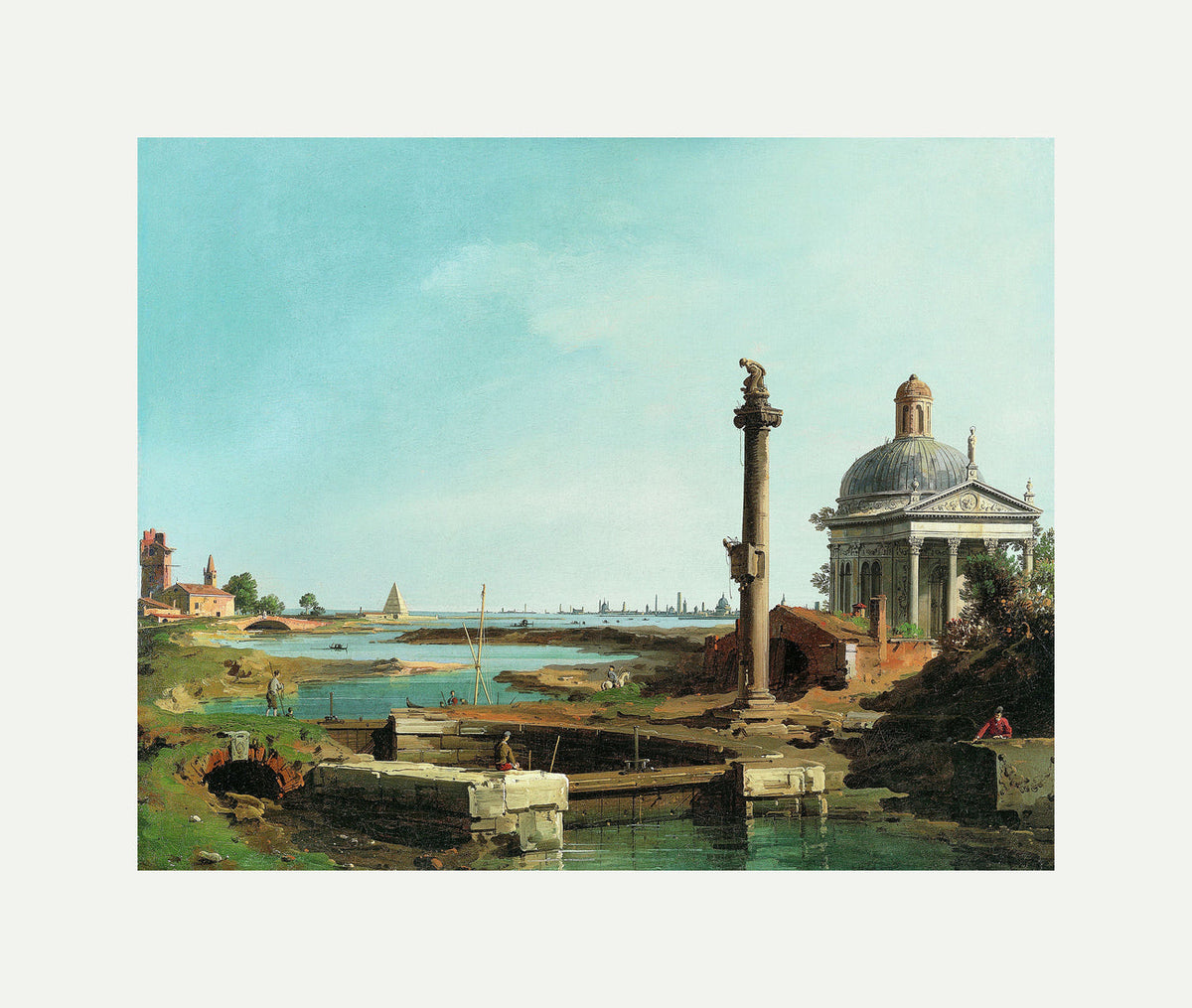 Canaletto Print, A Lock, a Column, and a Church beside a Lagoon — rolled canvas