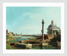 Canaletto Print, A Lock, a Column, and a Church beside a Lagoon — white frame