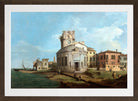 Canaletto Print, A Venetian Capriccio with an oval church by the Lagoon — brown frame