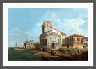 Canaletto Print, A Venetian Capriccio with an oval church by the Lagoon — dark grey frame