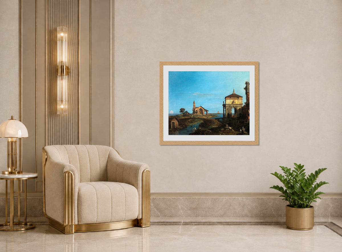 Canaletto Print, An Island in the Lagoon with a Gateway and a Church (1743–44) — art deco roomset