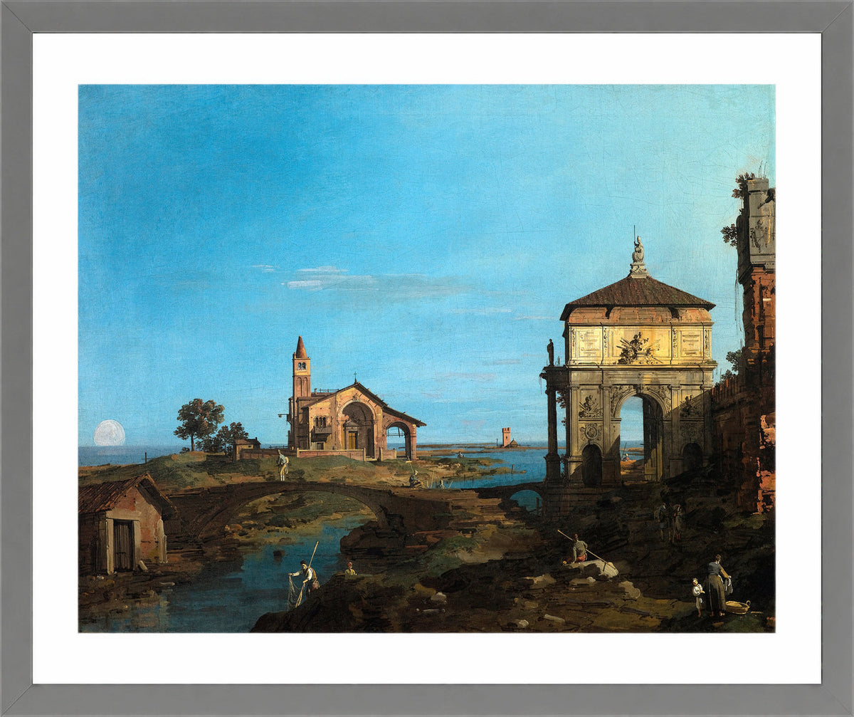 Canaletto Print, An Island in the Lagoon with a Gateway and a Church (1743–44) — light grey frame