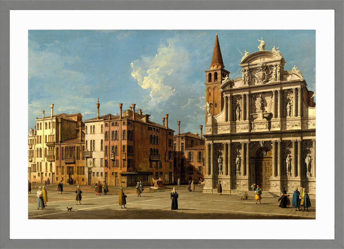 Canaletto Print, Campo Santa Maria Zobenigo, Venice (1730s) — light grey frame