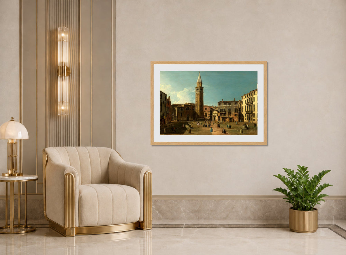 Canaletto Print, Campo Sant’Angelo, Venice (1730s) — art deco roomset