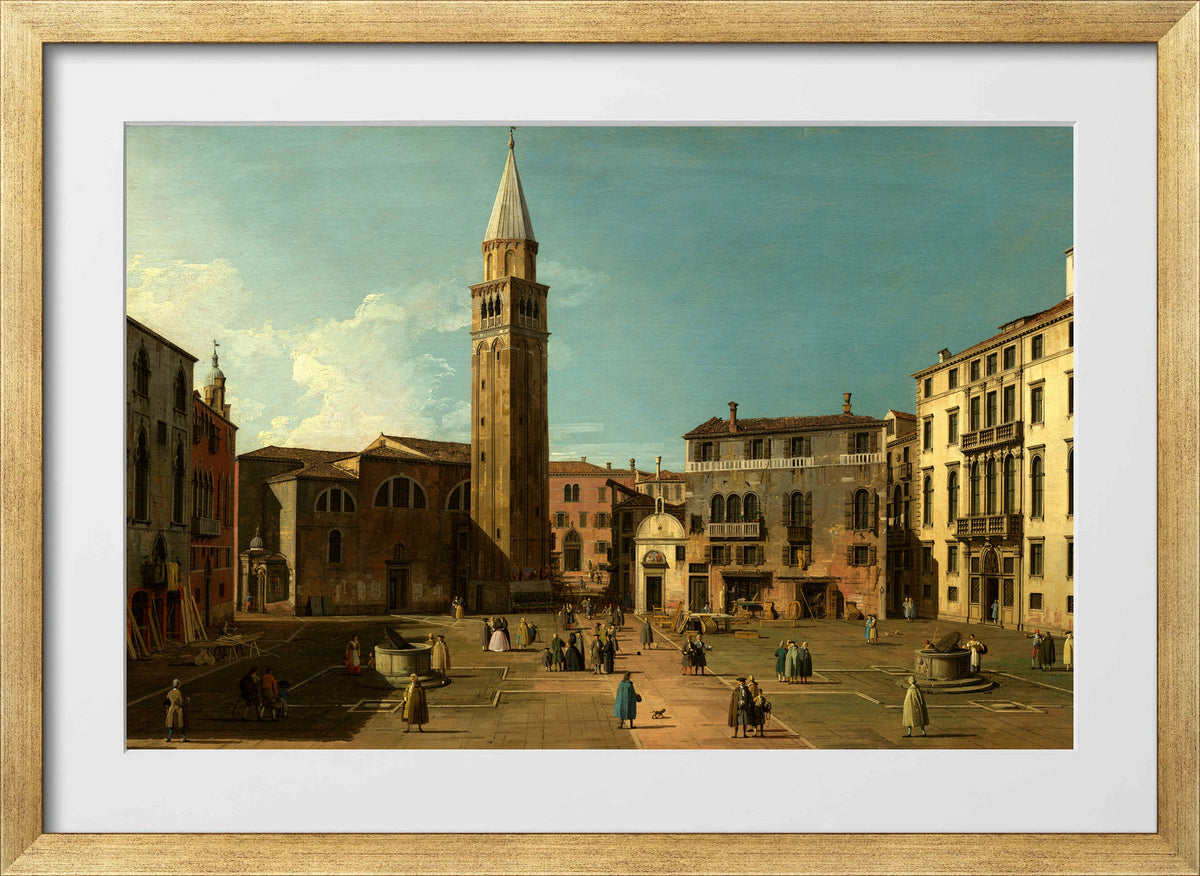Canaletto Print, Campo Sant’Angelo, Venice (1730s) — gold frame