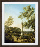 Canaletto Print, English Landscape Capriccio with a Column (c. 1754) — brown frame