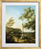 Canaletto Print, English Landscape Capriccio with a Column (c. 1754) — gold frame