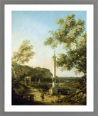 Canaletto Print, English Landscape Capriccio with a Column (c. 1754) — light grey frame