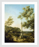 Canaletto Print, English Landscape Capriccio with a Column (c. 1754) — white frame