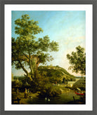 Canaletto Print, English Landscape Capriccio with a Palace (c. 1754) — dark grey frame