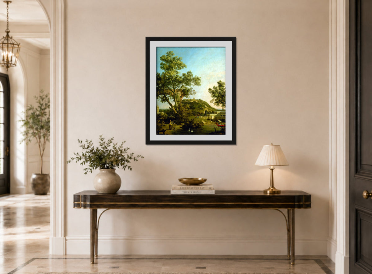 Canaletto Print, English Landscape Capriccio with a Palace (c. 1754) — hallway
