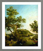 Canaletto Print, English Landscape Capriccio with a Palace (c. 1754) — light grey frame