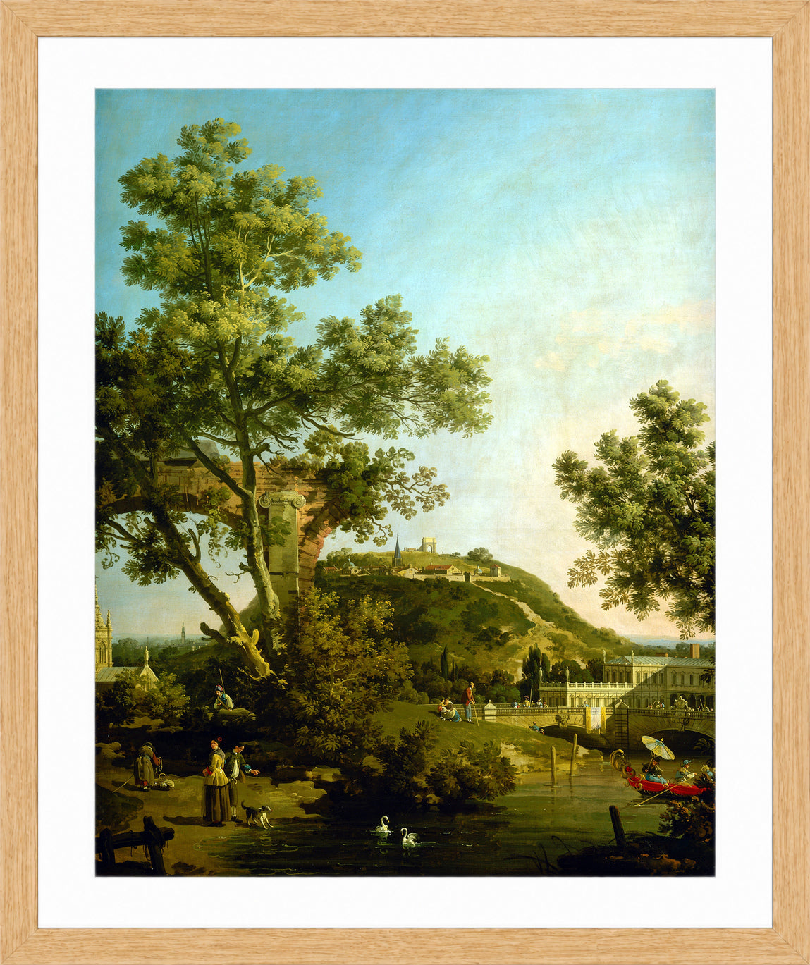 Canaletto Print, English Landscape Capriccio with a Palace (c. 1754) — oak frame