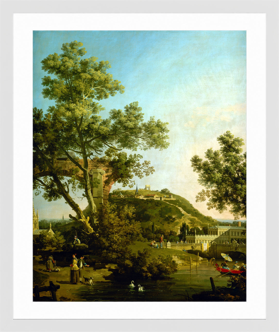 Canaletto Print, English Landscape Capriccio with a Palace (c. 1754) — white frame